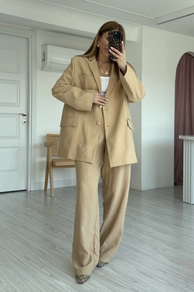 Camel Gold Düğmeli Tensel Premium Takım