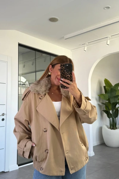CAMEL KÜRK YAKA TRENÇKOT