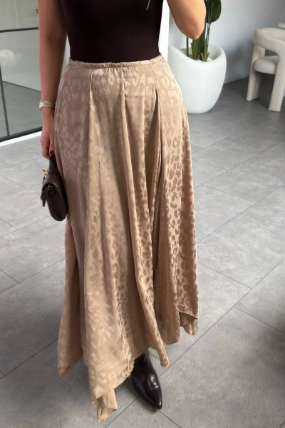 CAMEL LEOPAR DESEN ASİMETRİK SATEN ETEK