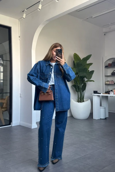 DENİM ZIMBA BASKILI GÖMLEK PANTOLON TAKIM