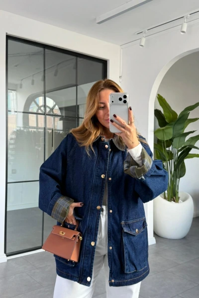 EKOSE DETAYLI TASARIM JEAN CEKET