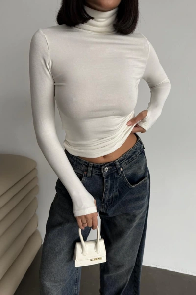 Ekru Balıkçı Yaka Parmak Geçirmeli Oysh Bluz