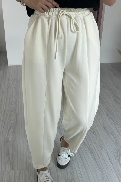 Ekru Beli Lastikli Balon Model Premium Eşofman Altı