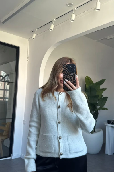 EKRU BİSİKLET YAKA SİMLİ DİLVİN TRİKO HIRKA