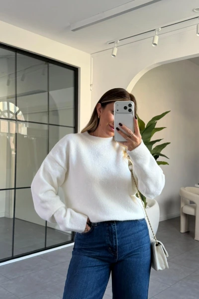 EKRU DİLVİN BİSİKLET YAKA YUMUŞAK DOKULU KAZAK