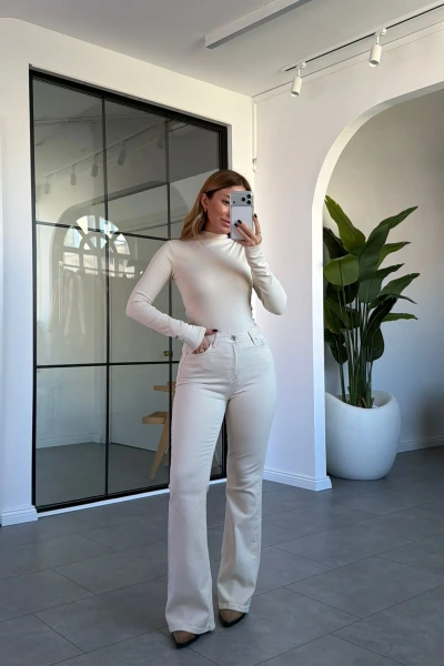 EKRU İSPANYOL PAÇA LİKRALI PANTOLON