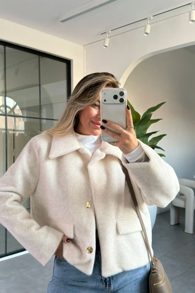 EKRU KISA KÜRK CEKET