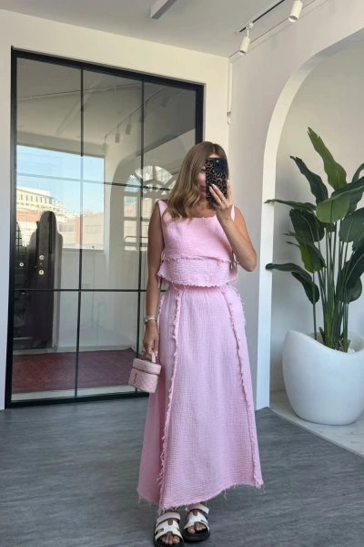 PEMBE MÜSLİN ETEK TAKIM