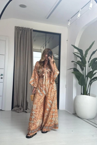 TURUNCU ETNİK DESEN TAKIM