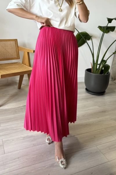 Fuşya Piliseli Uzun Etek