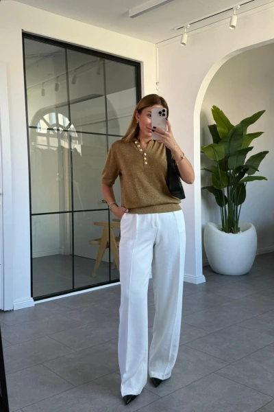 GOLD SİMLİ TRİKO KISA KOL KAZAK