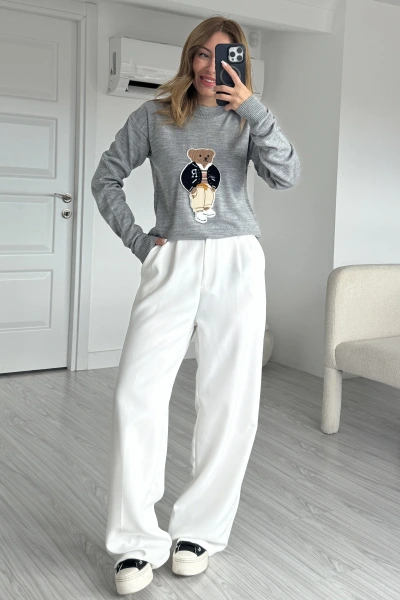 Gri Ayıcık Baskılı Muadil Kazak