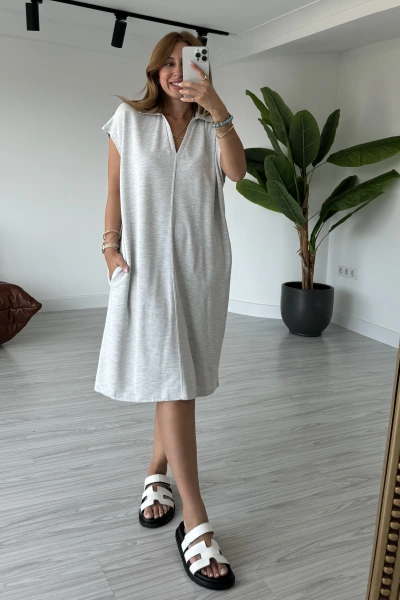 Gri Cepli Modal Elbise