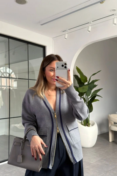 GRİ ÇİFT FERMUARLI PREMİUM HIRKA