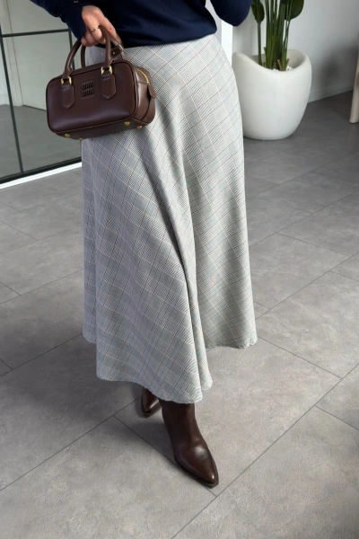 GRİ EKOSE DESEN ETEK