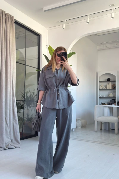 Gri Fakir Kol Bel Bağlama detaylı Tensel Takım