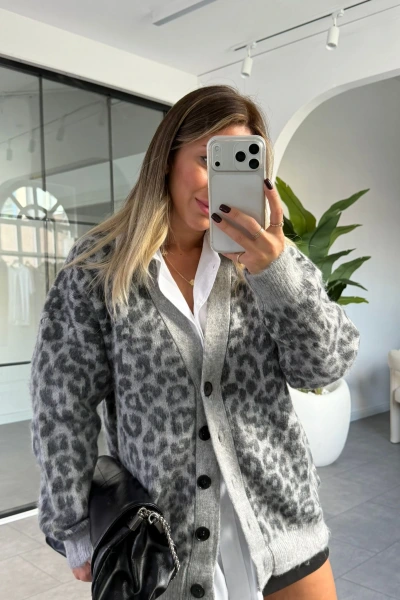 GRİ FÜME LEOPAR DESEN HIRKA