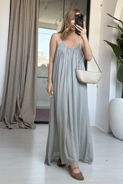 GRİ İP ASKI ORGANİK ELBİSE