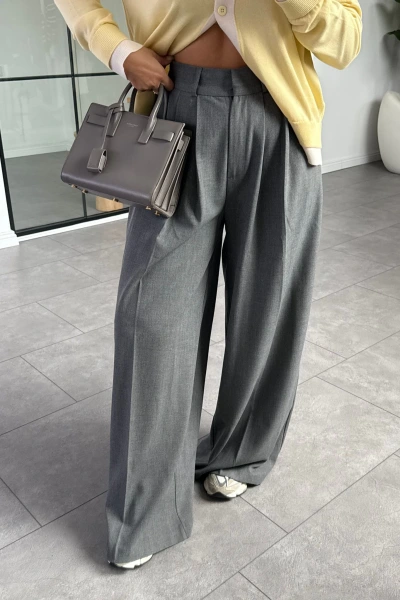 GRİ PİLİLİ PALAZZO PANTOLON