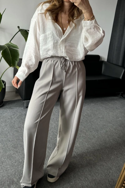 Açık Gri Premium Kalite Beli Lastikli Pantolon