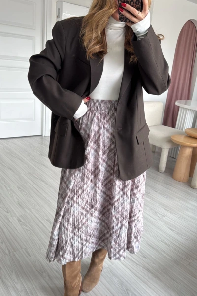 Gri Renk Geçişli Beli Lastikli Etek