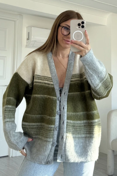 Gri Sakallı Renk Geçişli Oversize Hırka