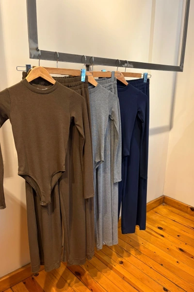 GRİ UZUN KOLLU BODYSUİT TAKIM