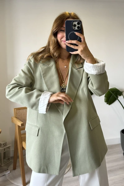 Haki %100 Keten Astarlı Ceket