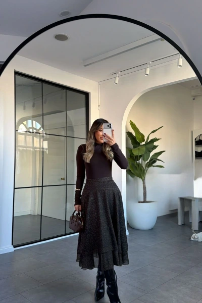 HAKİ IŞILTILI ŞİFON ETEK