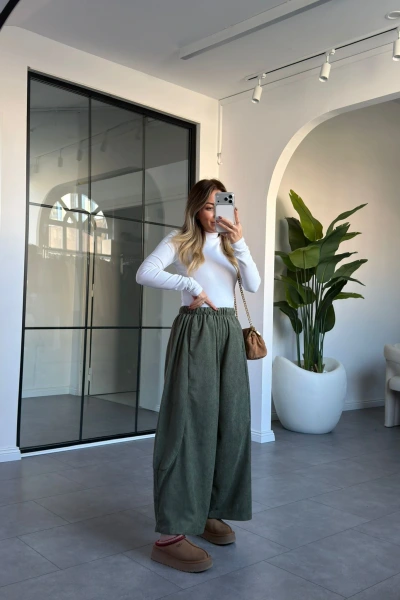 HAKİ KADİFE FİTİLLİ ŞALVAR