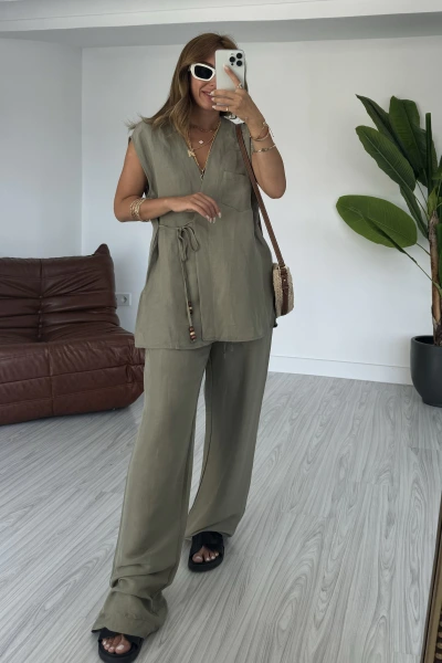 Haki Keten Yelekli Takım