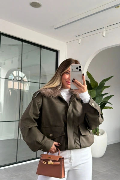 HAKİ KÜRK YAKA BOMBER CEKET