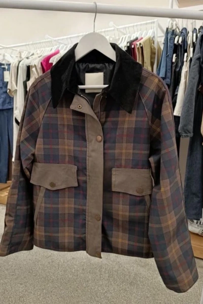 HAKİ LACİVERT KADİFE YAKA EKOSE CEKET