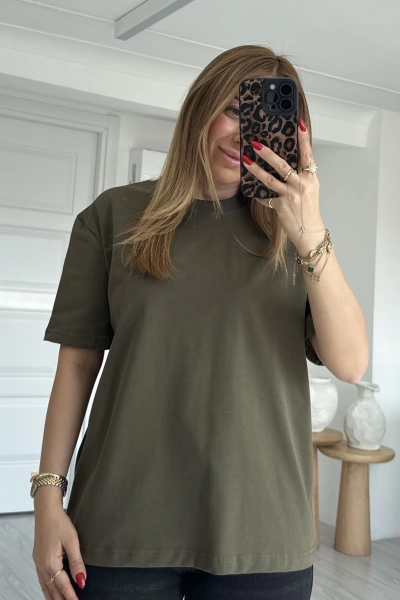 Haki Marka Model Dekoratif Dikişli Pamuklu T-Shirt