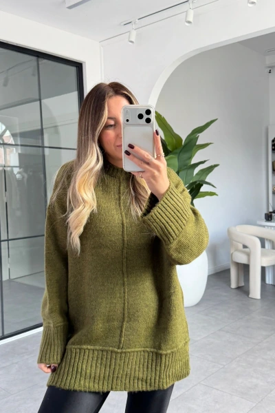 HAKİ ÖN DİKİŞ DETAYLI KAZAK