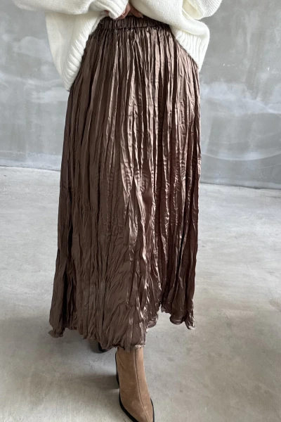 Vizon Parlak Görünümlü Kırışık Etek