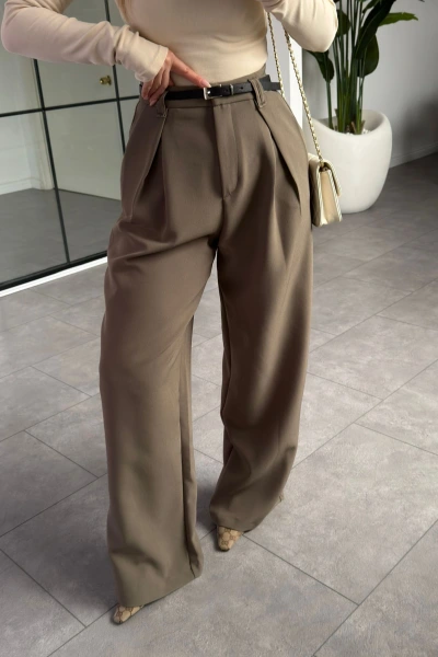HAKİ PİLELİ İÇTEN PERVAZLI PANTOLON