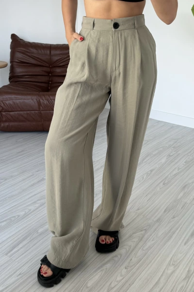 Haki Premum kalite Yüksek Bel Tensel Pantolon
