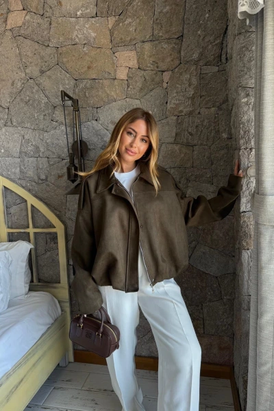 HAKİ SÜET BOMBER CEKET