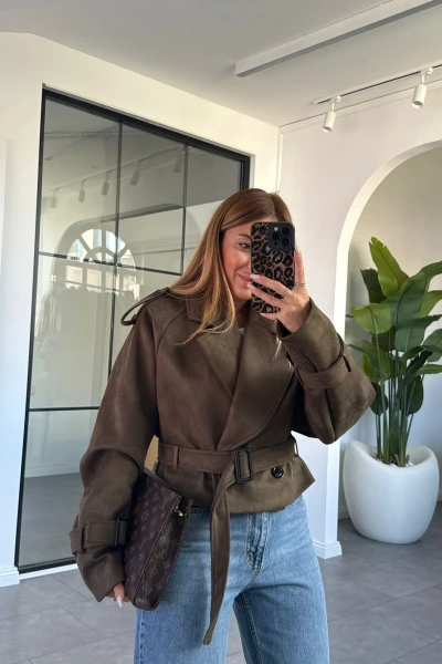 HAKİ SÜET KISA TRENÇKOT