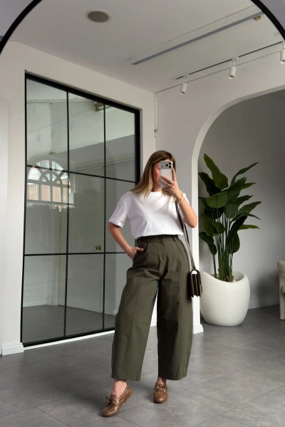 HAKİ TEK PİLELİ ŞALVAR PANTALON