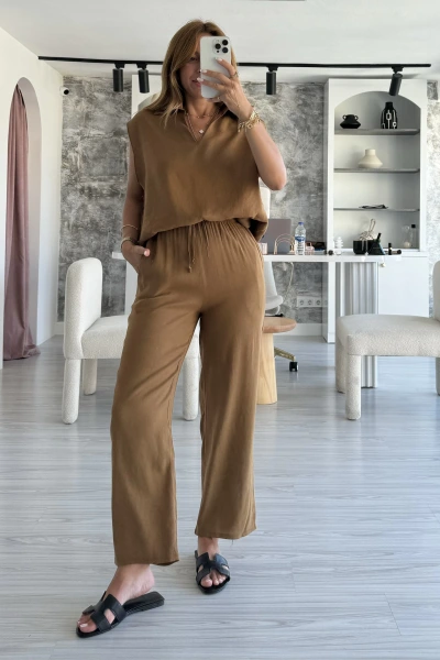 Haki V Yaka Pantolon Takım