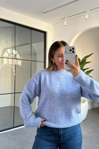 İNDİGO MELANJ DİLVİN BİSİKLET YAKA YUMUŞAK DOKULU KAZAK