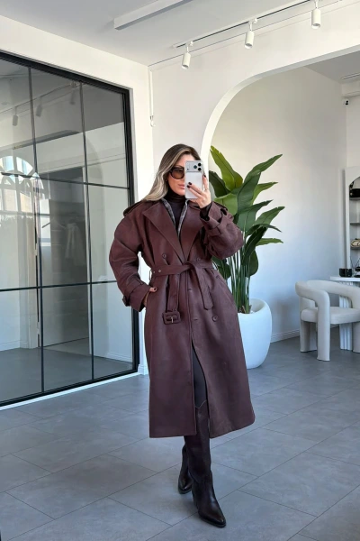 KAHVE ASTARLI SÜET TRENÇKOT