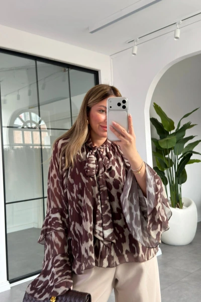 KAHVE BAĞLAMALI ŞİFON BLUZ