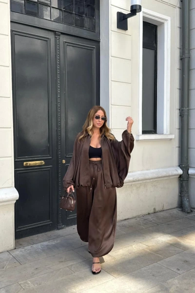 KAHVE BOMBER SATEN CEKET