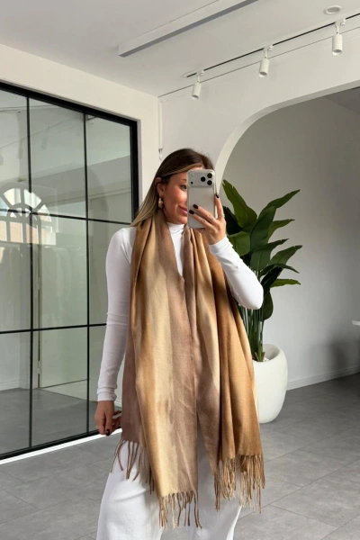 KAHVE BEJ BATİK DESEN KALIN ŞAL