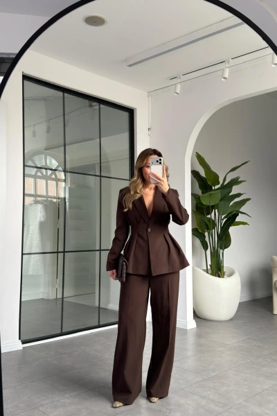 KAHVE BELDEN OTURTMALI CEKET TAKIM