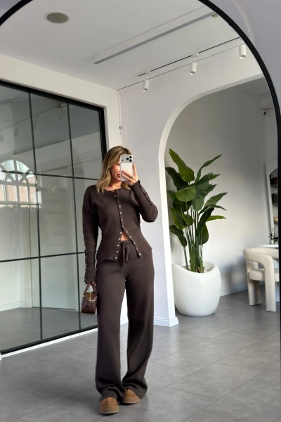 KAHVE ÇITÇIT DETAYLI TRİKO TAKIM