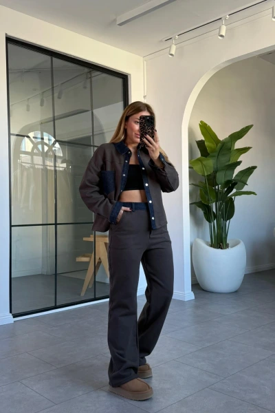 KAHVE DENİM GARNİLİ GÖMLEK PANTOLON TAKIM